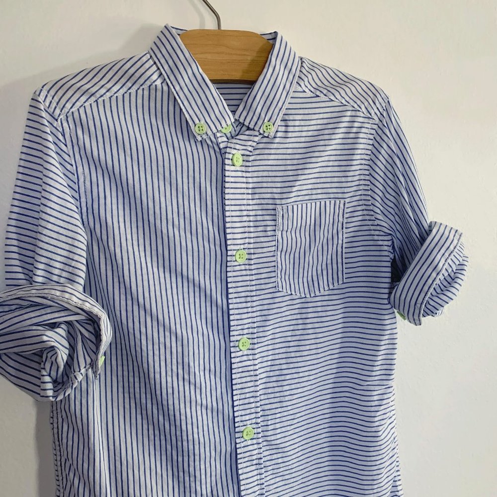 H&M Boys Blue and White Striped Button-Down Shirt